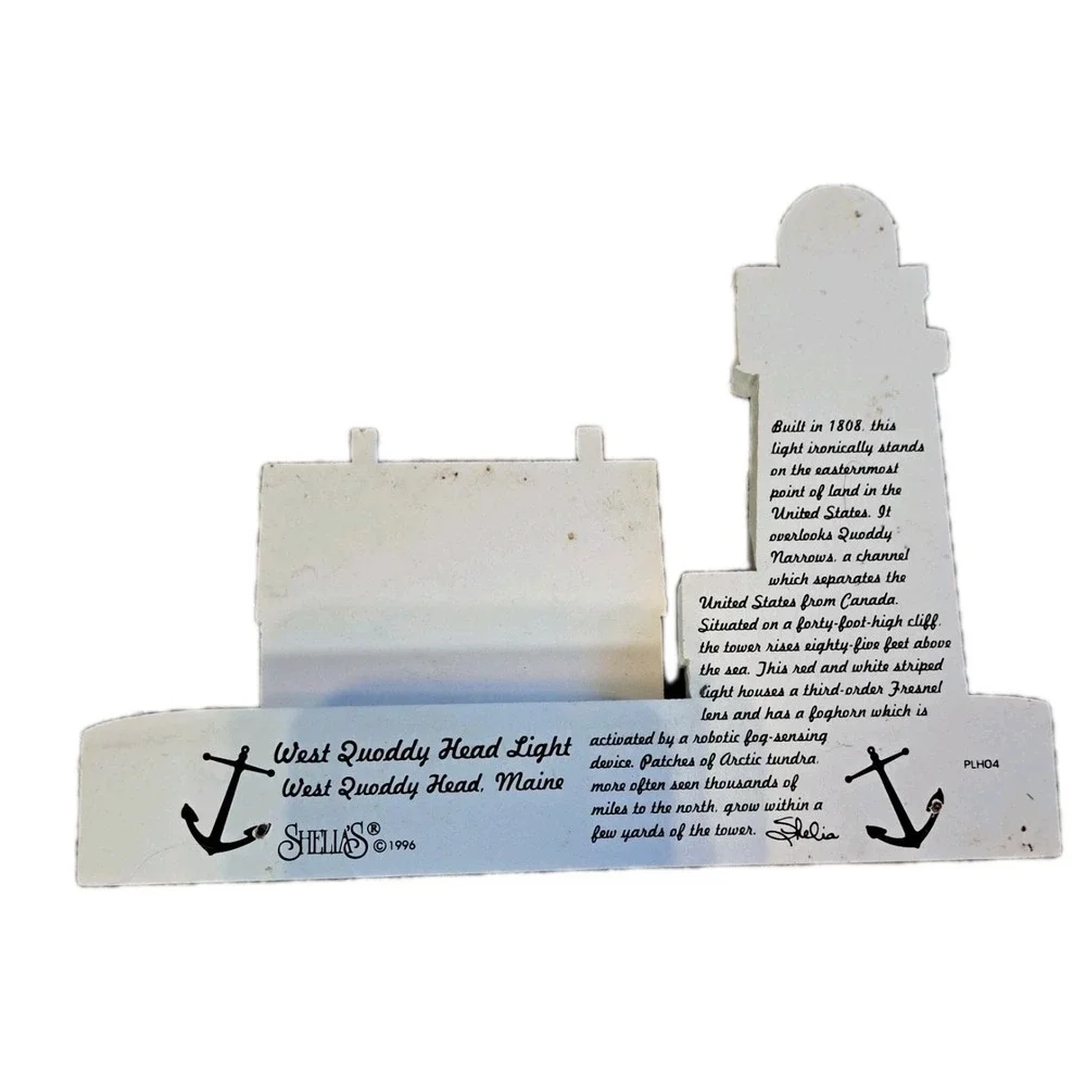 Vtg 1996 Sheila's West Quoddy Head Lighthouse Maine Wood Shelf-Sitter Decor